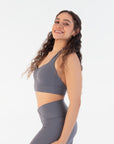 Side-angle close-up of the Chia Halter Neck Sports Bra